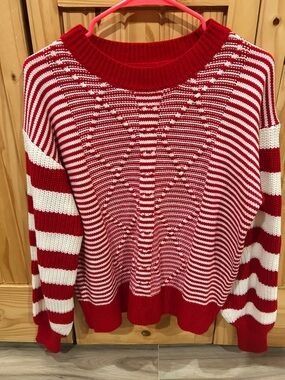 Red & White Striped Women's Knit Sweater